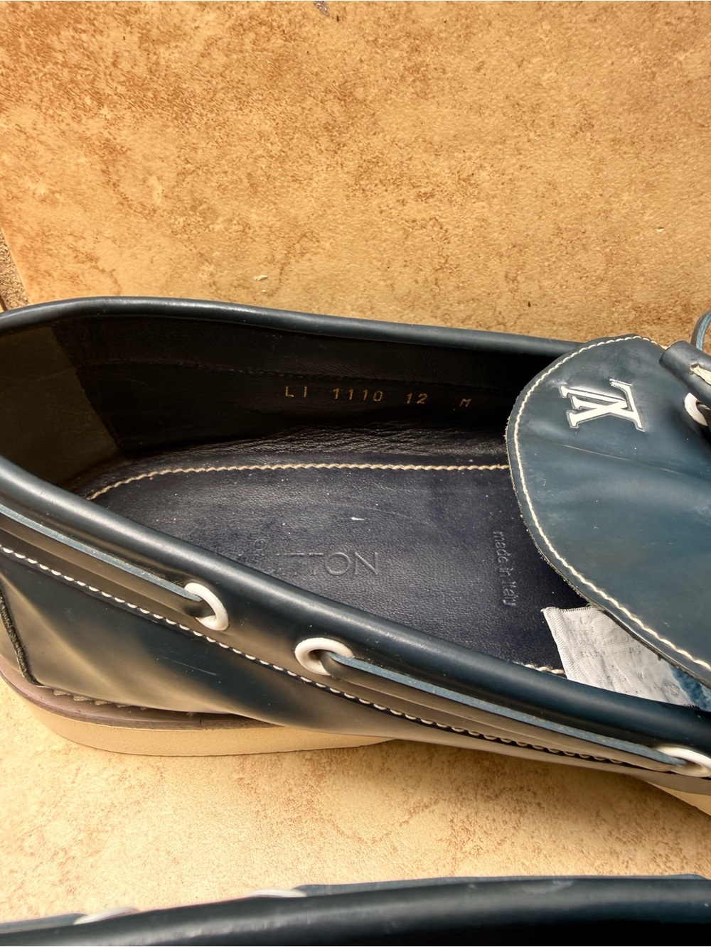 Louis Vuitton Men's Navy Blue Leather Moccasin Loafers with LV Hardware - Picture 6 of 10
